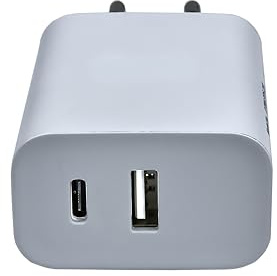 USB Dual Chargeur Secteur Compatible avec Motorola Moto g06 Power, 3000mA, USB-PD, 20W, Charge Rapide