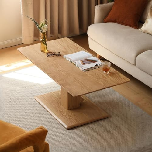 YESWOOD Couchtisch Höhenverstellbar Eiche Massivholz 100x50x47cm | Massivholz-Wohnzimmertisch, stufenlos 47–72 cm, per Fußpedal als Esstisch oder Schreibtisch verstellbar Natur