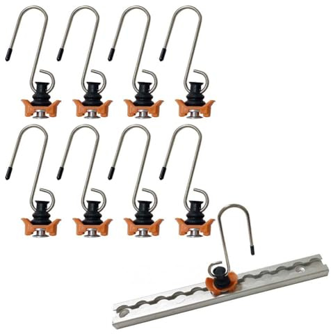 FACAIIO 8PC Airline Rail Fitting Hooks with End Fittings, Alloy Spring-Loaded Hooks Van Storage, up to 50 kg Load Capacity