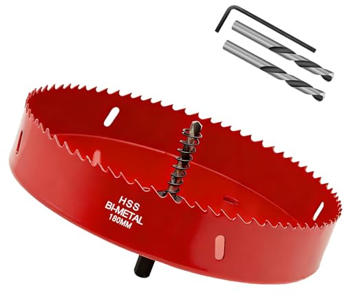 Sierras de Corona 180mm,M42 HSS Bi-Metal Corona Taladro,Corona Metal para Pladur Madera Plástico,1 pieza Rojo