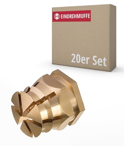 Gedotec Einschraubmutter M4 mit Innengewinde | 20 Stück - Gewindeeinsatz für Bohrloch-Ø 5 mm | PRESTO | Hülsenmutter Messing massiv | Länge: 8 mm | Gewindehülse - Befestigung für Holz Möbel