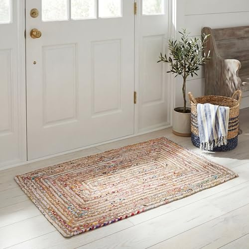 SAFAVIEH Cape Cod Collection Area Rug - 2'3 x 4', Beige & Multi, Handmade Jute & Cotton, Woven Braided Design (CAP202B)
