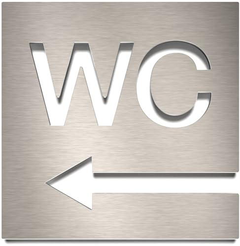 Edelstahl WC-Schild - selbstklebend & pflegeleicht - Design Toiletten-Schild mit Pfeil links W-03-E