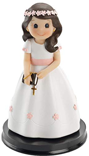 FIGURA NIÑA PARA PASTEL (TARTA) DE COMUNIÓN CON LIBRO Y ROSARIO MEDIDA 15 CM