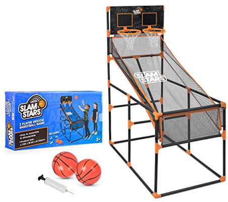 Slam Stars Kids Basketball Game, 2 Player Indoor and Outdoor Basketball Set with Shoot Hoop, Two Balls, Pump and Backboard, Ages 3+, Black