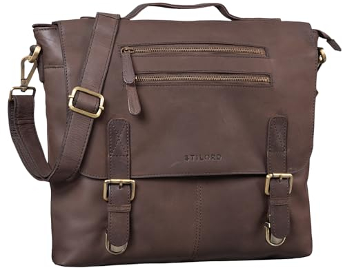 STILORD 'Louis' elegante Businesstasche Damen Herren Umhängetasche Bürotasche Aktentasche 13,3 Zoll Laptoptasche echtes Vintage Leder, Farbe:matt - dunkelbraun