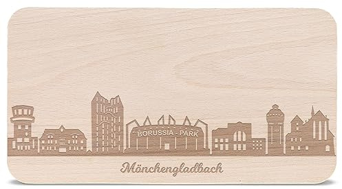 GRAVURZEILE Frühstücksbrettchen Mönchengladbach mit Skyline Gravur - Brotzeitbrett & Geschenk für Mönchengladbach Stadtverliebte & Fans - ideal auch als Souvenir
