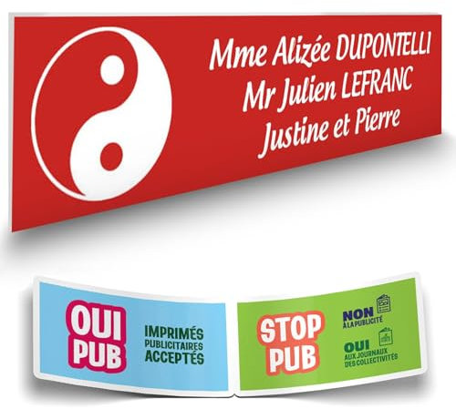 DECOHO - Plaque Boite aux Lettres Personnalisable - Plaque adhésive plastique 100x25 mm - Rouge et blanc, gravure laser, symbole Croix Ba - Rouge