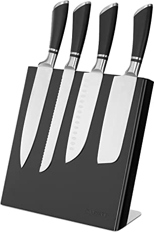 Navaris Wooden Magnetic Knife Holder - Universal Wood Magnetic Block & Organiser for Knives, Scissors, Kitchen Cutlery - Rubberwood, 27.5 x 7.5cm