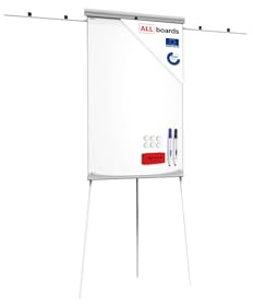 ALLboards Flipchart 100x70cm, mit Seitenarmen, Stativ, Dreibeinig, Höhenverstellbar, Whiteboard Magnettafel Magnetisch, Trocken Abwischbar