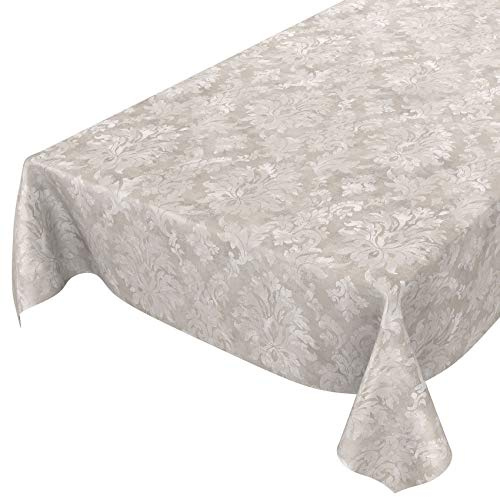 Wachstuchtischdecke abwaschbar Garten Tischdecke Wachstuch Rund Oval Eckig Indoor Outdoor Barock Rankenmuster Hellgrau-Beige 300x140cm