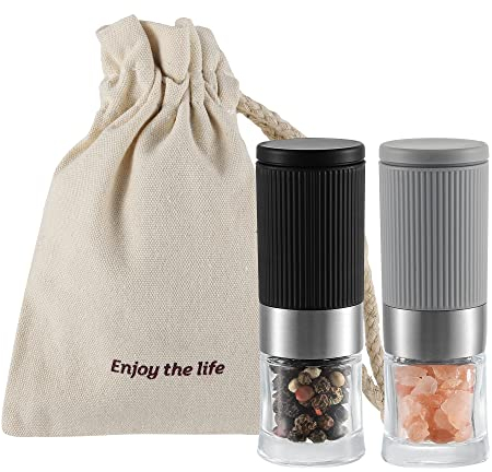 Mini Molinillo de Sal y Pimienta, Pequeño Molinillo de Especias Portátil de Mesa, Salero Pimentero, Núcleo de Cerámica, para Sal del Himalaya