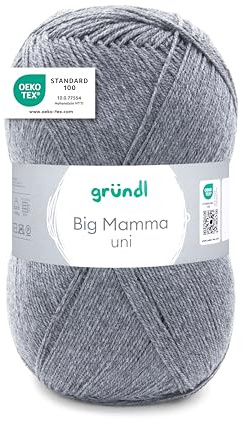 Gründl Big Mamma Uni (Lana per Maglieria, Set per Uncinetto, Filato per Maglieria e Uncinetto Effetto Lana, 100% poliacrilico, 400 g / 1040 m, Spessore del Ferro: 3,5-4,5, 1 x 400 g), Stone Grey