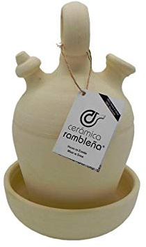 CERÁMICA RAMBLEÑA | Botijo de Barro Tradicional asa Redonda Base Fina de La Rambla (Córdoba) | 100% Hecho a Mano | 3.75 litros | Eco | Plato Incluido
