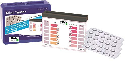 POWERHAUS24 Wassertester, Pooltester in Stabiler Kunststoffbox für pH-Wert und Aktivsauerstoff mit 40 Tabletten - 20 x Phenol Red und 20 x DPD4