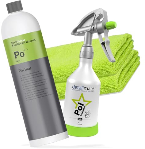 detailmate KochChemie Pol Star Set: KochChemie Pol Star Textil-, Leder- & Alcantarareiniger 1L + detailmate Kwazar Mercury Super PRO+ Pol Star Edition 0,5L + 2 detailmate Mikrofasertücher