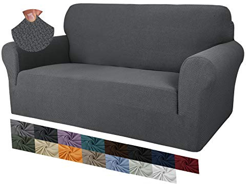 MAXIJIN Creative Jacquard Couchbezüge für 2-Sitzer, Super Stretch rutschfeste Liebessitz Sofabezug für Hunde Haustierfreundliche elastische Protector Loveseat Schonbezüge (2 Sitzer, Dunkelgrau)
