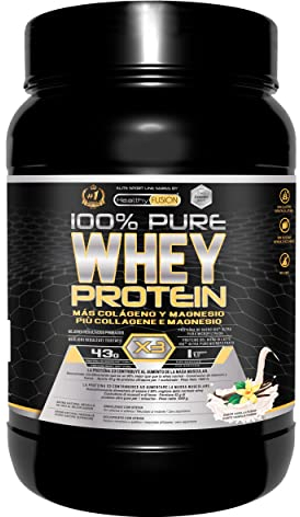 Healthy Fusion Whey Protein | Proteína whey pura con Colágeno + Magnesio | Tonifica y aumenta la masa muscular | Mejora tus entrenamientos | 1000g de proteína (Vainilla)