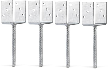 Alberts 215064 Ancre de poteau en U | avec ancrage béton en acier strié | galvanisée à chaud | largeur 101 mm | longueur de l'ancrage béton 200 mm | Set de 4 pièces