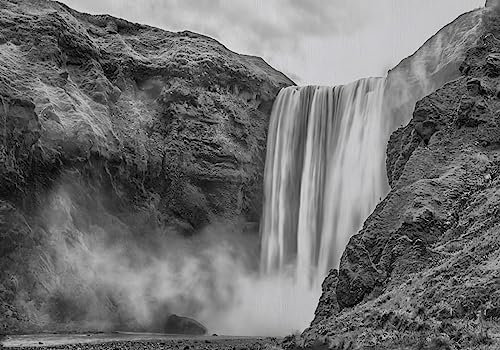 Fototapete 3D Effekt Vliestapete Tapeten Schwarz-Weiße Berggipfel Wasserfall Naturlandschaft Fototapete Wandtapete Wallpaper Wandbilder 430x300cm