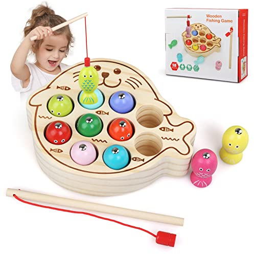 LEADSTAR Montessori Holzspielzeug – Magnetisches Angelspielzeug für Kinder, fördert Feinmotorik und Hand-Auge-Koordination, pädagogisches Montessori Spielzeug ab 2 3 4 5 Jahren
