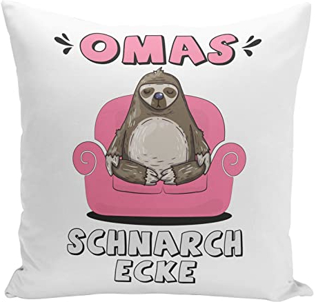 Tassenbrennerei Original Faultier Kissen Omas Schnarchecke im Sessel - Deutsche Qualität - Waschbar - Geschenk lustig (Oma)
