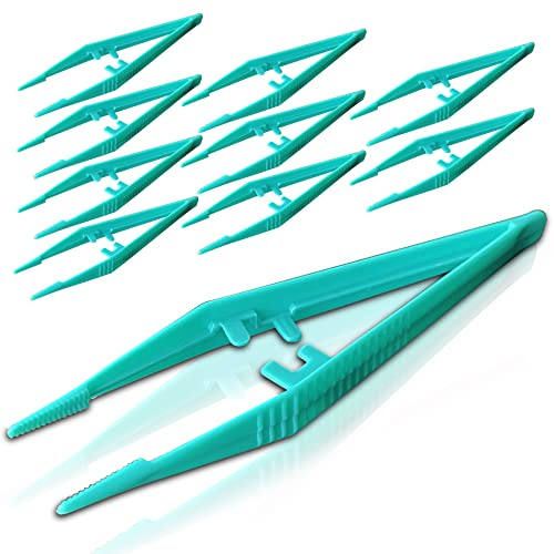 10 Pack - RE-GEN Re-Usable Plastic Tweezers - Ideal for Health & Beauty First Aid Medical DIY Arts & Crafts