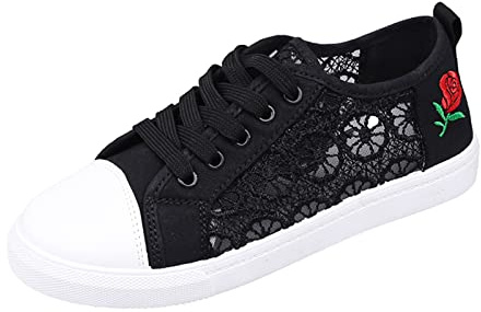 Womens Shoes Low Top Lace Up Canvas Sneakers Casual Fashion Floral Lace Breathable Shoes