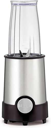Licuadora de tamaño personal Bella Rocket, perfecta para batidos, licuados y bebidas saludables. Tritura fácil. Base con motor de 240 W, licuadora de 12 piezas.