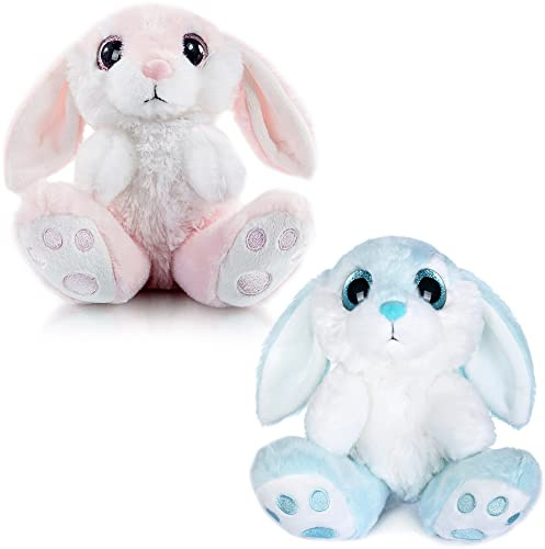 My OLi 2 Pack Easter Bunny Stuffed Animals 7 Inch Small Stuffed Bunny Soft Plush Rabbit Toys with Floppy Ears Bedtime Friend Soft Toy Easter Gifts for Kids Girls & Boys, Pink & Blue
