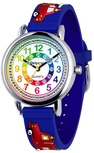 Delycazy Montre Enfant, 12 et 24 Heures Mouvement à Quartz Montre pour Enfants Fille Garçon, Cadeau Fille Garçon 4 5 6 7 8 Ans