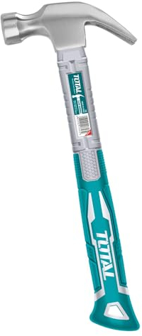 Total Tools - Marteau de charpentier - 560g - Idéal pour les armoires - Avec extracteur de clous à lame incurvée - Poignée en fibre de verre - Tête en acier au carbone forgé
