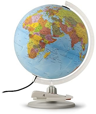Tecnodidattica - Parlamondo | Globo interattivo per bambini e giovani | Palloncino luminoso e rotante | Penna musicale con audio | 6 lingue | Cartografia politica | Diametro 30 cm