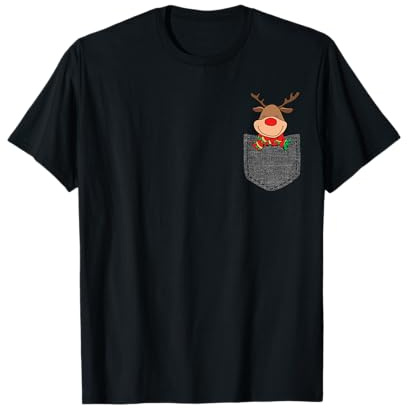Rudolf in Brusttasche Rentier Weihnachts T-Shirt