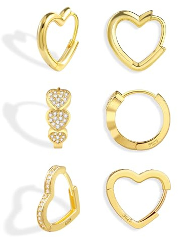ALEXCRAFT 3Paar 14K Vergoldet Silber Creolen Kleine Ohrringe Set für Damen | Ohrringe Creolen Kleine Set Stapelbar Mehrere Ohrring Silber 925 Schlafen Knorpel Kreolen Huggies Creolen Gold Damen Schmuck