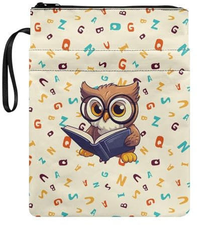 Xoenoiee Buchhülle mit Eulen-Alpha-Muster für Buchliebhaber, Buchhüllen für Teenager, Erwachsene, Buchhülle mit Reißverschluss, Buchhülle