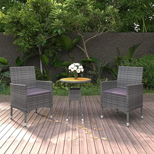 GuyAna 3-TLG. Garten-Essgruppe TerrassenmöBel Set GartenmöBel Essgruppe MöBelsets Garden Furniture Garten MöBel DraußEn Poly Rattan Grau 3058463