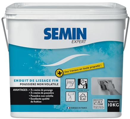 SEMIN Enduit de Lissage 10 kg Prêt à l'Emploi – Finition Murs et Plafonds Intérieurs – Poussière Maîtrisée – Ponçage Réduit – Excellente Qualité de Finition – Fabrication Française