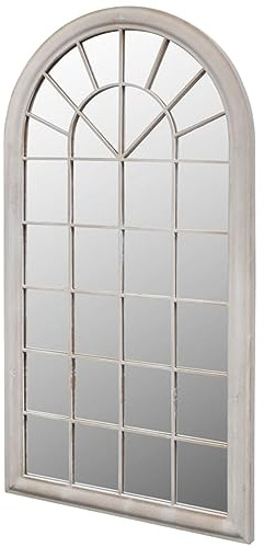 ARKEM Espejo de jardín para ventana de iglesia, decoración exterior, efecto piedra, espejo de jardín rústico con arcada 60 x 116 cm para interiores y exteriores
