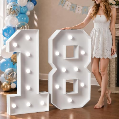imprsv Light Up Numbers 3FT Large 18th Birthday Decorations Anniversary Decorations Party Decor Neon Sign Foam Board Marquee Numbers 18 Balloon Arch Backdrop