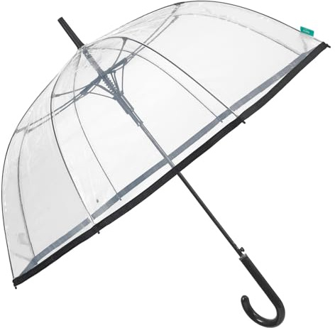 PERLETTI Regenschirm Transparent für Damen Frauen - Durchsichtiger Schirm Kuppel Förmigen - Glockenregenschirm Automatik Sturmfest - Stockschirm Klar Größ - Durchmesser 89 cm (Rand Schwarz)