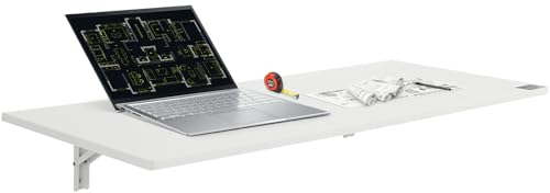 VEVOR Wandklapptisch, 110 x 46 cm, Klapptisch, schwebender Schreibtisch mit Eisenhalterung, zusammenklappbarer Schreibtisch für kleine Räume, Heimbüro, Esszimmer, Waschküche, Küche, Bar, weiß