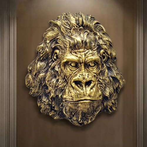 Pevfeciy Wanddeko Gold Tierkopf Figur Wanddekoration für Wohnzimmer, Groß Moderne Wandskulpturen für Schlafzimmer Flur Office Bar Gartendekoration,Gold,G