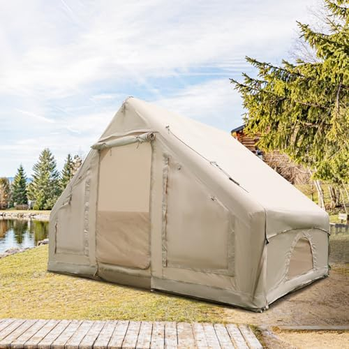Aufblasbare Zelte für Camping, Blow Up Glamping Zelte mit Handpumpe, einfach einzurichten 4 Saison wasserdicht Winddicht Outdoor Luft Zelte Haus, 2 Türen und 4 Fenster