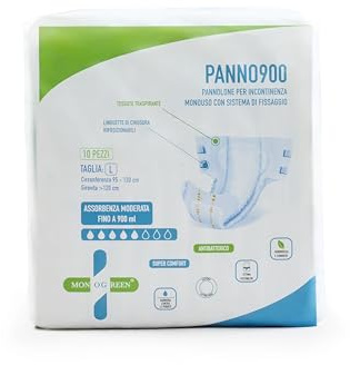 Multipack Pannoloni per Adulti Panno900 L - Assorbenza Moderata, Incontinenza Uomo Donna - 80 Pezzi (8 Confezioni da 10)