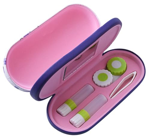 MYSUNBAR Contact Lens Case Floral Pattern - 2 in 1 Double Sided Portable Glasses Case - Dense Design - Tweezers and Applicator Included, multicoloured, Pocket organiser