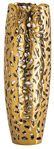 NewSangXia Vaso Moderno in Ceramica Aperta Corallo, vaso da terra da 40,6 cm per arredamento casa, vaso alto in oro per soggiorno. Vasi di fiori di erba pampa per decorazione bagno e camera da letto