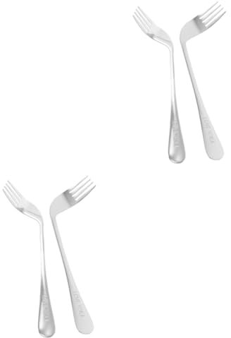 FRCOLOR 2sets Long Handled Fork for Elderly Stainless Steel Cutlery Set Adaptive Eating Forks Ergonomic Feeding Assist Tableware 2pcs*2