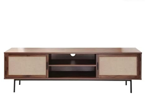 Calicosy Meuble TV décor Noyer tissu véritable - L 140 cm - Pratique - Peu encombrant - Salon - 39,5 cm x 140 cm x 45 cm