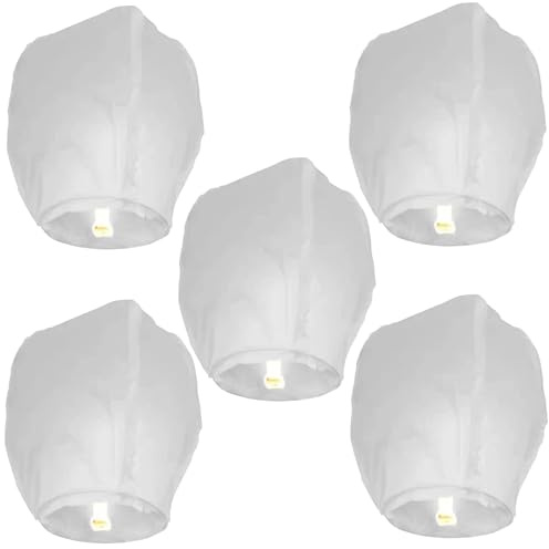AYNKH 5 Pack Chinese Lantern Floating Sky Lanterns, Biodegradable and Eco Friendly, for Release in Memory and Convey Wishes, Fire Resistant Paper for Eid, Funeral, Outside, Memorial Day